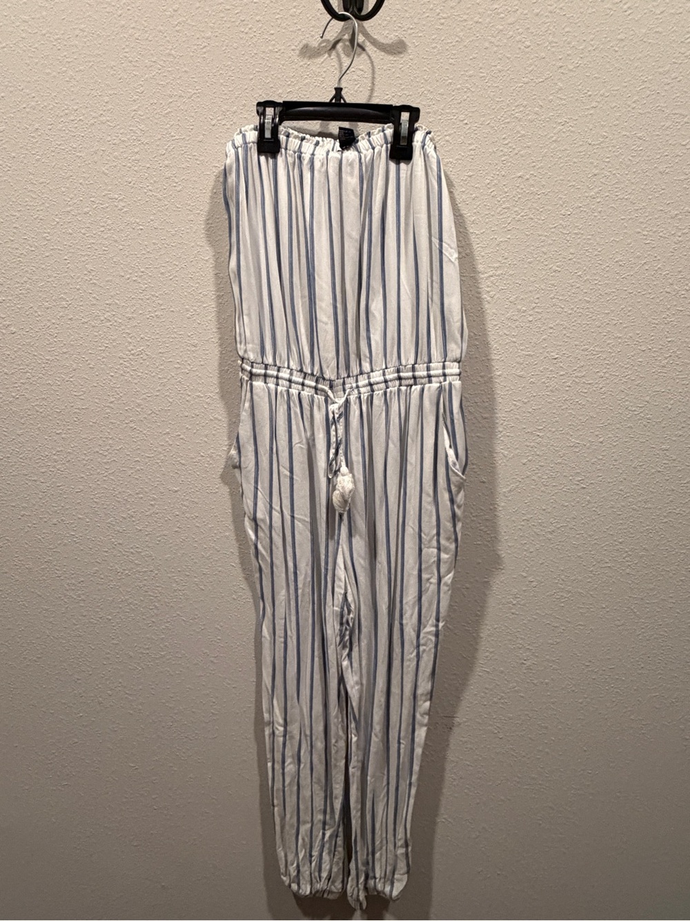 Forever 21 White Jumpsuit with Blue Stripes